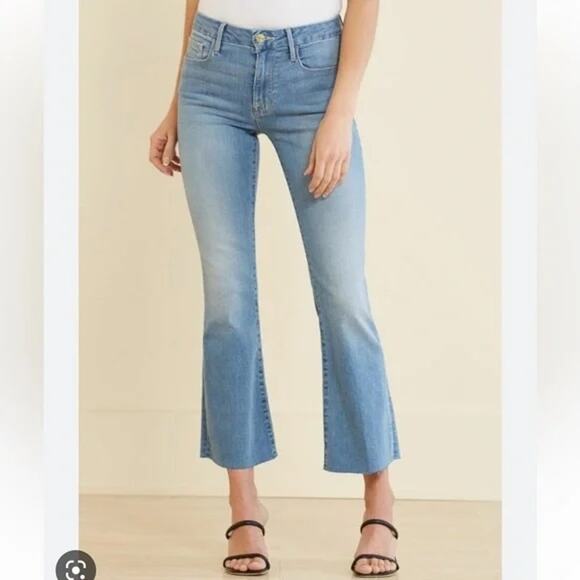 Frame High Waisted Denim Le Cropped Mini Boot Jeans Jadite Blue 26 / 2 - Picture 1 of 8